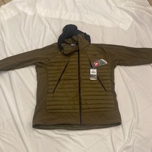 Mens The North Face Olive Green Hooded Zip Up Down Jacket XXL 2XL